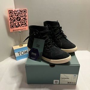 TOMS black corduroy women’s high top sneaker shoe with box and tags